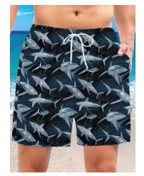 Men s beach 3D fish print print, vacation surfing outdoors, summer 2025 beach shorts S