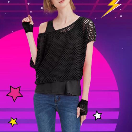 2Pcs/Set Women Mesh Top Vest Set Bright Color O-Neck Short Sleeve Mesh Cropped Tops Racerback Pullover Vest Set