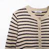 Women's Color Block Striped Knit Cardigan with Round Neck and Long Sleeves