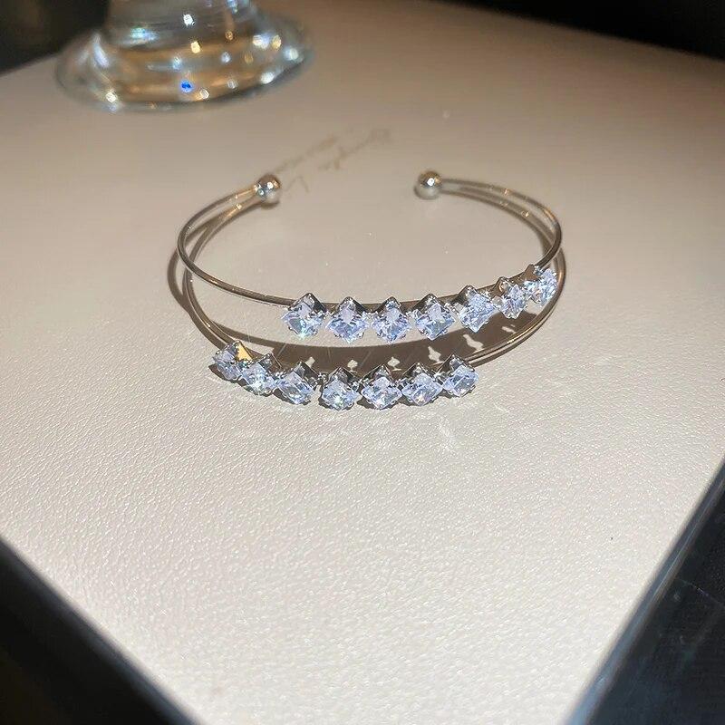 Zircon Bow Cuff Bracelet for Women Korea Luxury High-grade Charm Bracelet Fashion Personality Wedding Dainty Accessories