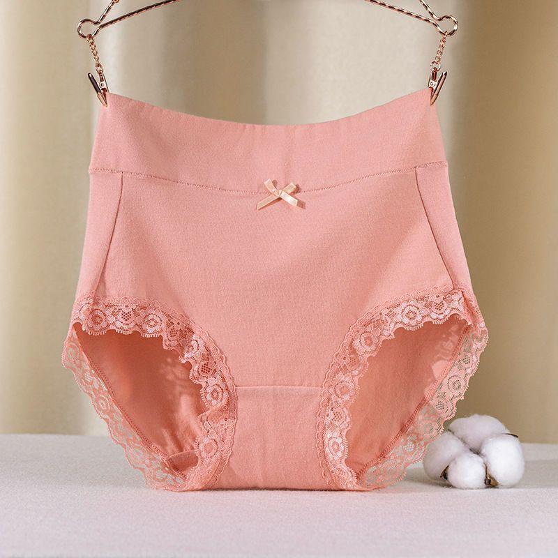 Lady Underpants High Waist Plus Slze Lace Trim Butt-covered Tummy Control Cotton Panties Seamless Comfort Daily Sport Briefs