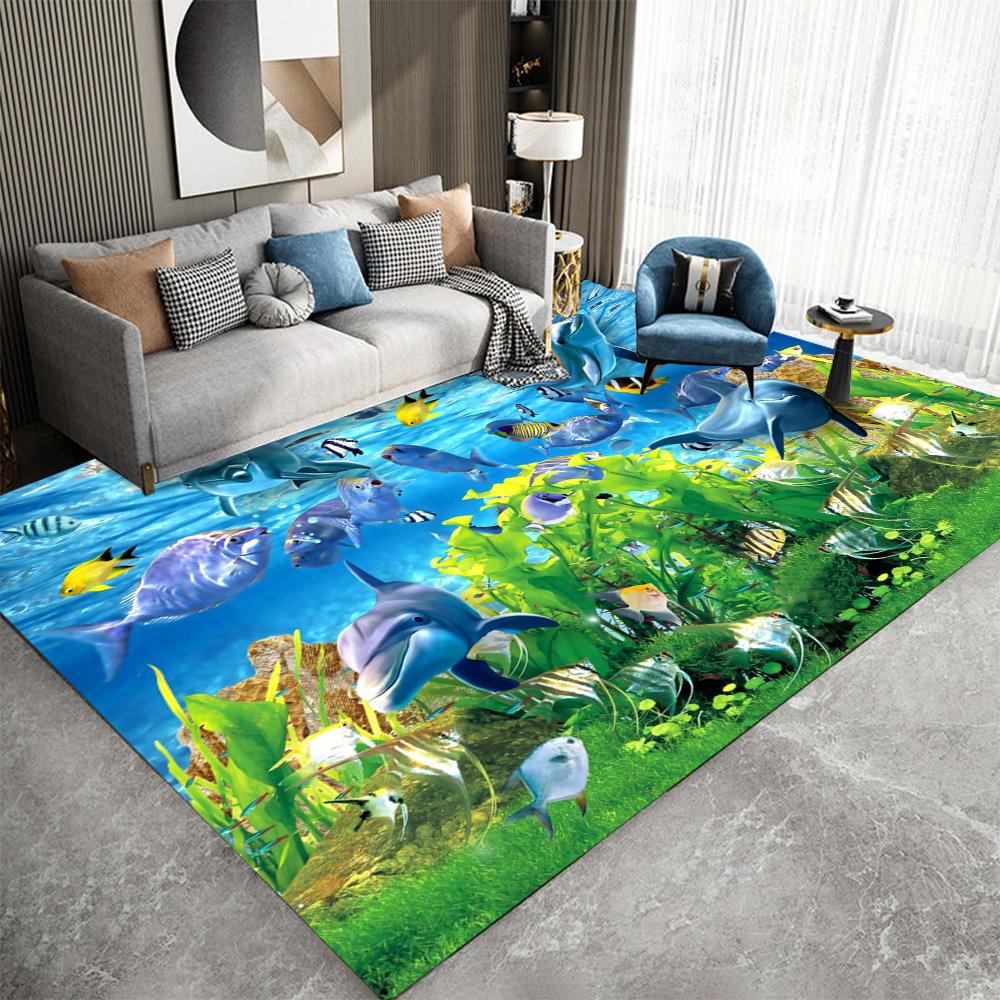 3D Ocean Animal Underwater World Colorful Area Rug Machine Washable Carpet Ideal for For Bedroom, Living Room, Kitchen Floor Mat