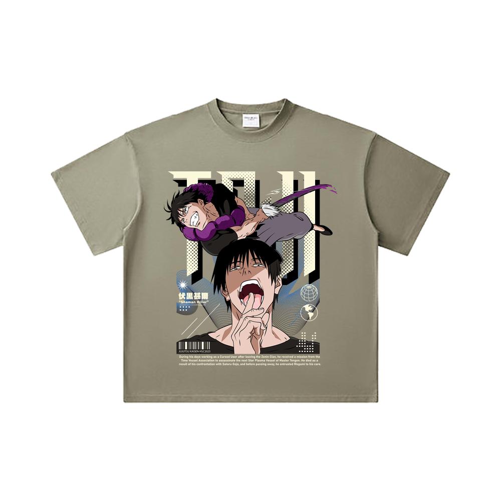 260 GSM Double Yarn 32 Count 100% Cotton Jujutsu Kaisen V47 Toji Print Unisex Heavy Cotton T Shirt