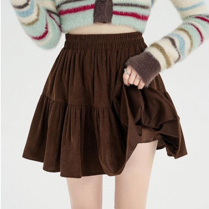 Women's Corduroy Umbrella Skirt High-Waist A-Line Skirt Autumn Short Mini Skirt