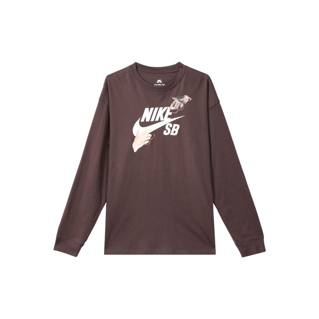 Nike SB Logo Print Ribbed Crew Neck Long Sleeve T-Shirt Men Tops Brown FQ7682-227