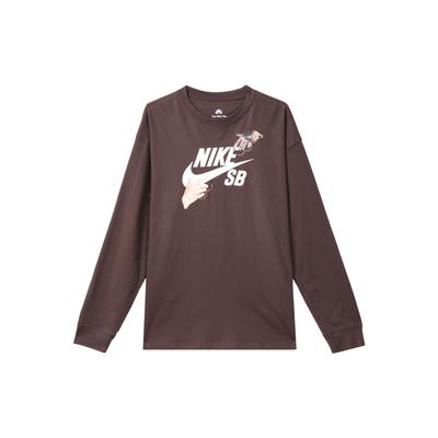 SB Logo Print Geripptes Rundhals Langarm T-Shirt Herren Oberteile Braun FQ7682-227