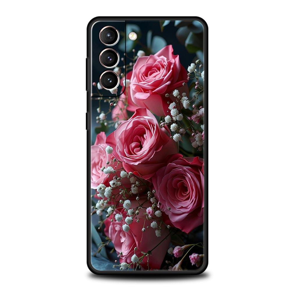 Beautiful Red Rose Flowers Phone Case For Samsung Galaxy S24 S23 S22 S20 Ultra S21 FE 5G S10 S9 Plus S10E S8 Soft Silicone Cover