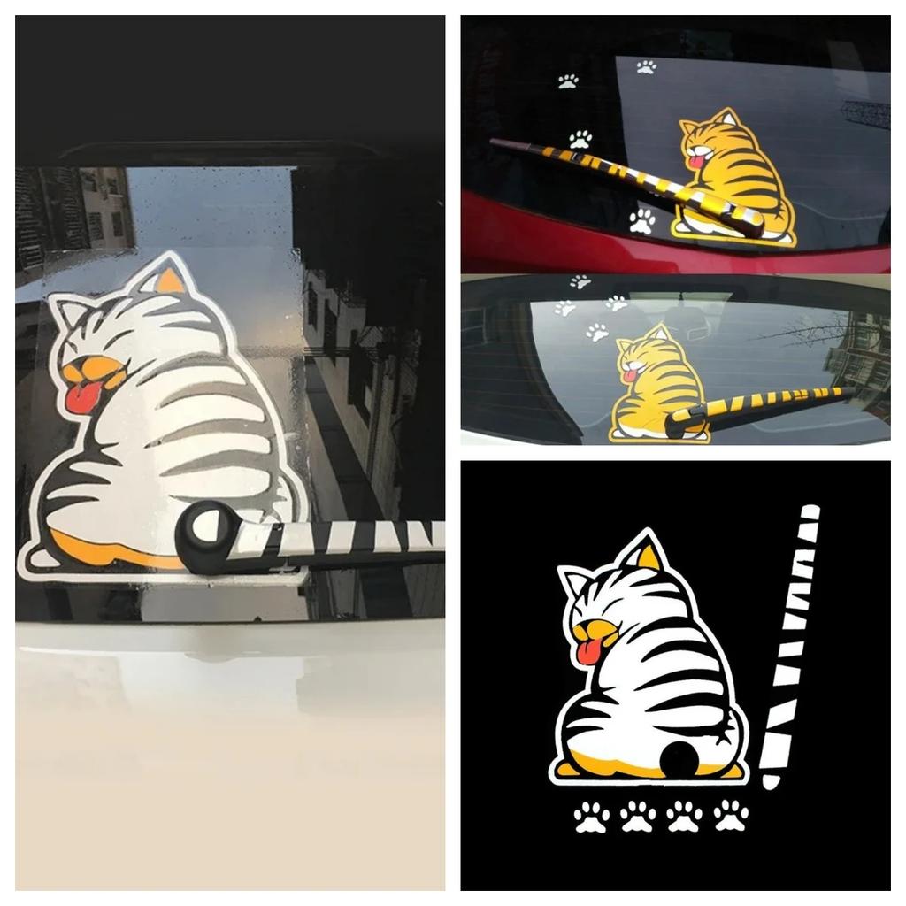 Car Stickers 3D Creative Cartoon Cat Moving Tail Paws Auto Rear Windshield Vehicle Window Wiper Decal Styling Decoration