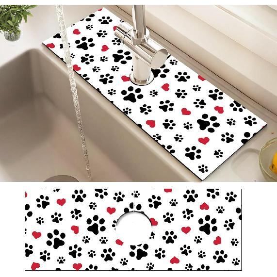 Absorbent Splash Guard Mat for Kitchen Sink, 15×5.5 Inch Cute Fast Drying Drip Catcher Behind Faucet Mat, Non-Slip, Washable Sink Mat Gadgets for