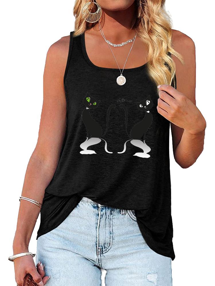 

Женская модная майка с принтом кошки, летняя повседневная футболка без рукавов с круглым вырезом XXL чёрный