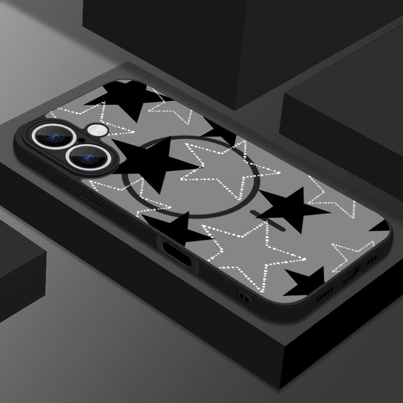 For iPhone 16 Pro Max 16E 15 14 Pro 13 Cover Stars Pattern Matte Clear Wireless Charge Shockproof Soft Edge for MagSafe Magnetic Phone Case