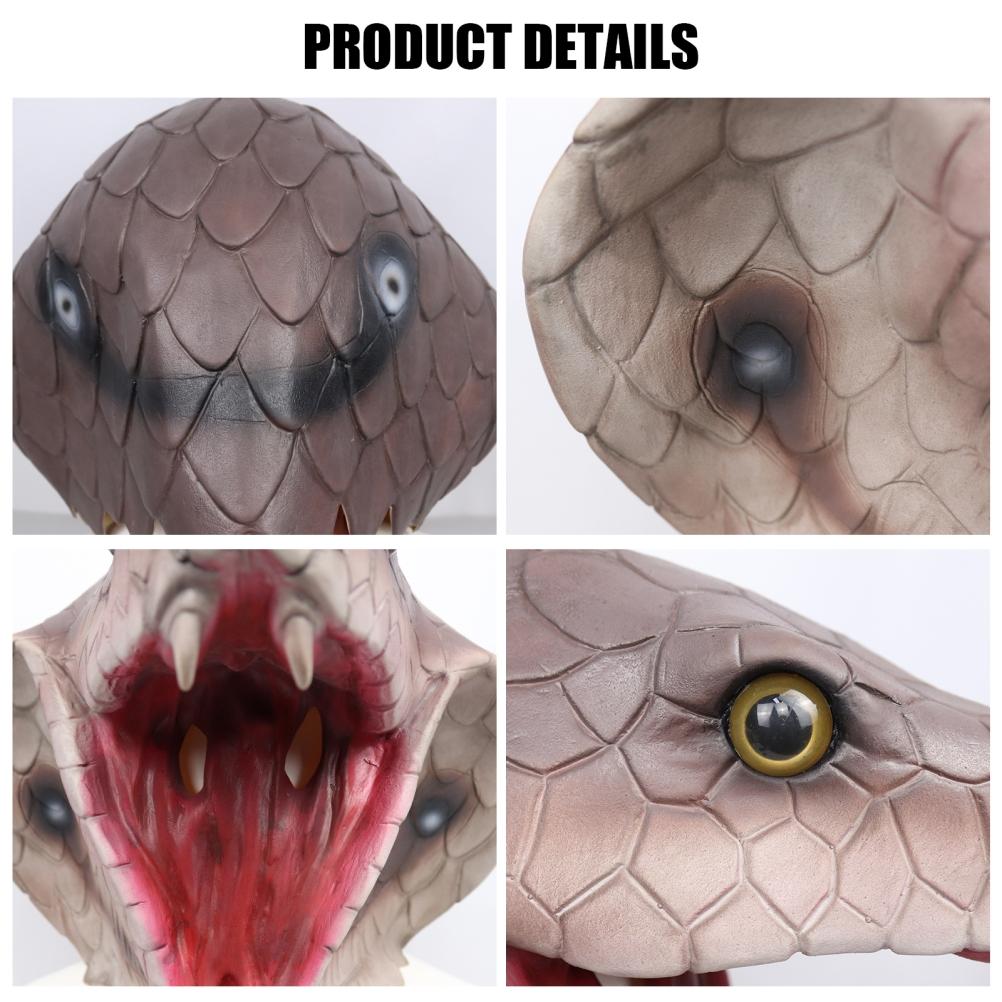 Halloween Scary Snake Face Cover Horror Latex Animal Head Face Cover Halloween Party Cosplay Prop Bar Decors Gifts