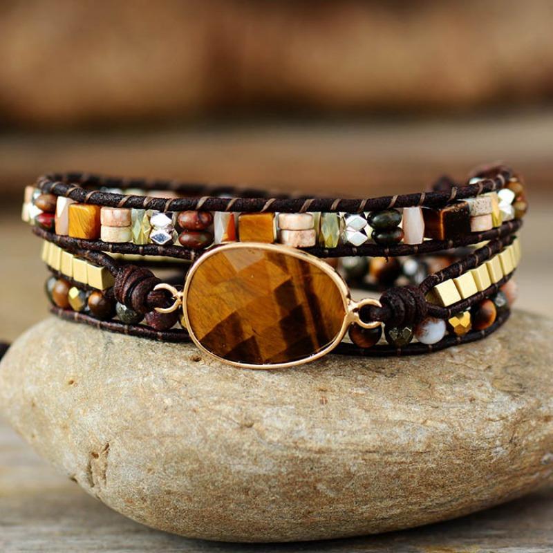 BLINGBAY Women's Bracelet Egg Shape Tiger Eye Stone Bracelet Hand Woven Multi-layer Bracelet Jewelry Girls Party Birthday Jewelry Gift