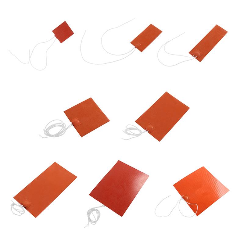 5V 12V 24V 220V Universal Silicone Heating Pad Waterproof Flexible Rubber Heater Mat with Adhesive for 3D Printer Heated Bed Engine Oil Pan Tank