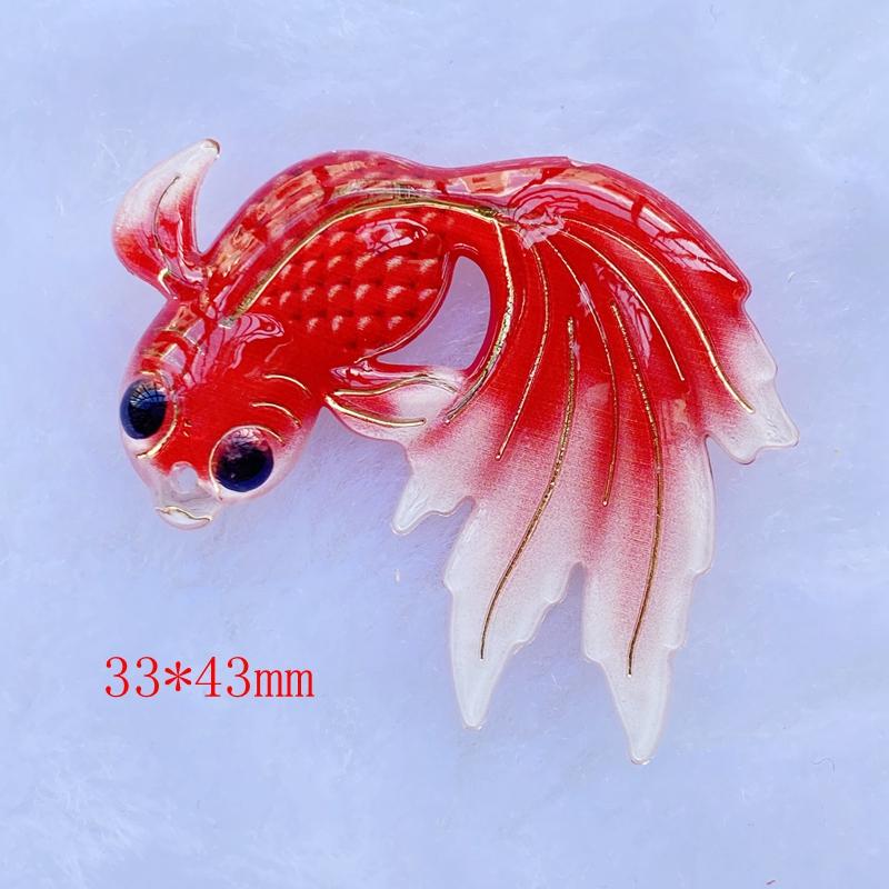 10 Stück Neues Acryl Süßer Goldfisch Mit Einem Loch Flache Rückseite Cabochon Scrapbooking Haarspange Mitte Verzierungen DIY Zubehör F70