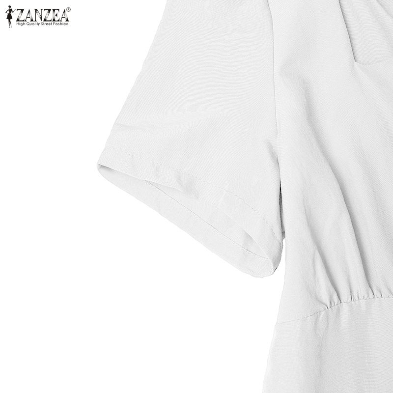 ZANZEA Women Elegant Square Collar Casual Short Sleeve Wide Leg Jumpsuits