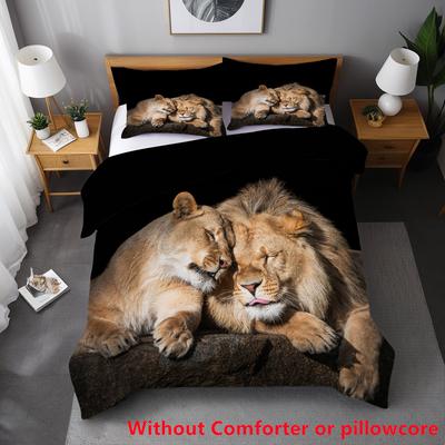 Lazy Lion Digital Printing 3D Quilt Cover, Bedding Home Textile Three-Piece Set