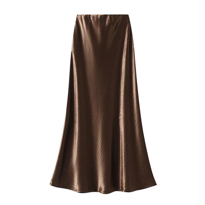 Women's French-Style Satin Midi Skirt - Light Luxury, High-Waist, Bodycon Mermaid Design for Spring and Autumn
