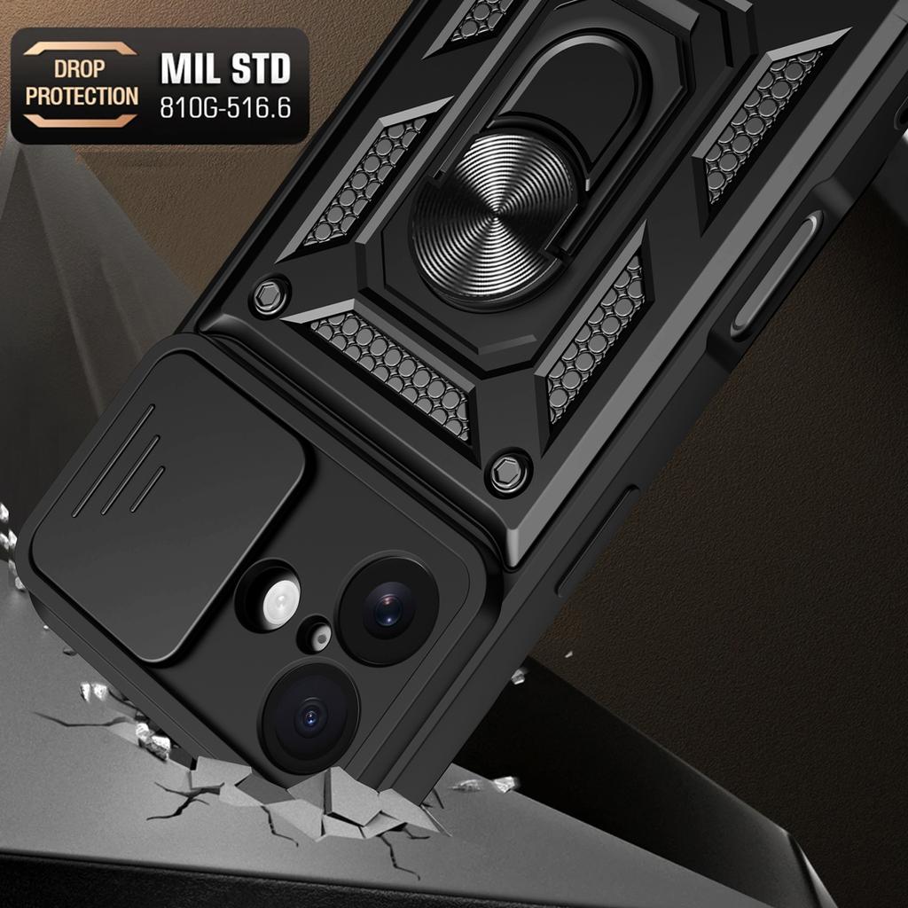 For iPhone 17 Case with Slide Camera Lid PC+TPU Kickstand Phone Cover