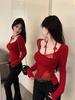Spicy Girl Halterneck Lace Patchwork Long Sleeve Slim Fit Top - Autumn Winter