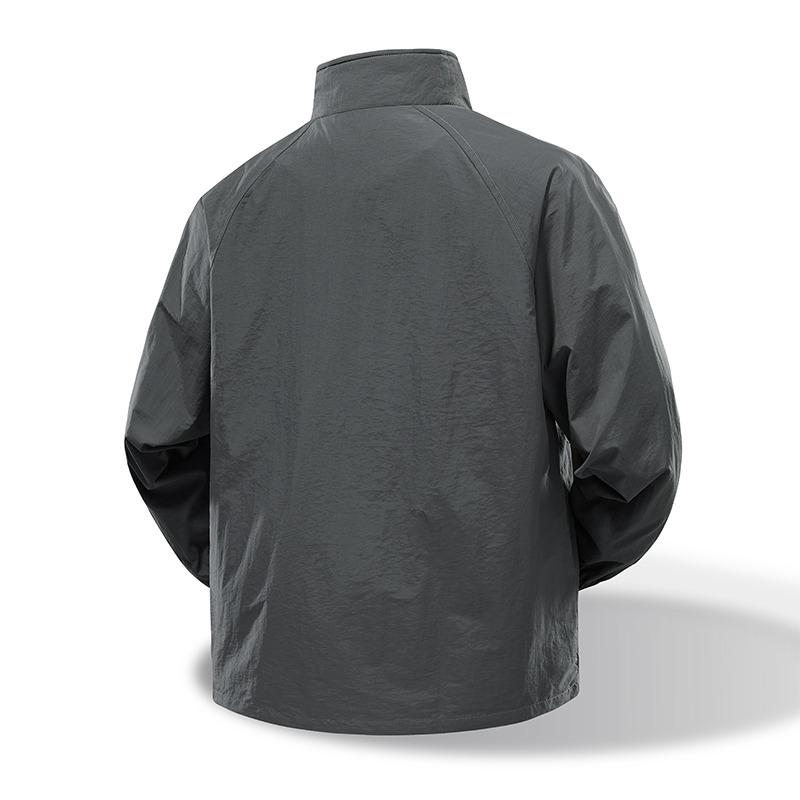 Spring Autumn Polo-neck Solid Color Waterproof Jacket Male Loose Casual Fashion Zipper Coat Cardigan Top Men