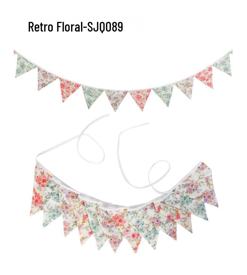 Pink Pastoral Floral Cotton Bunting: Children's Party or Wedding Decoration Hanging Flag