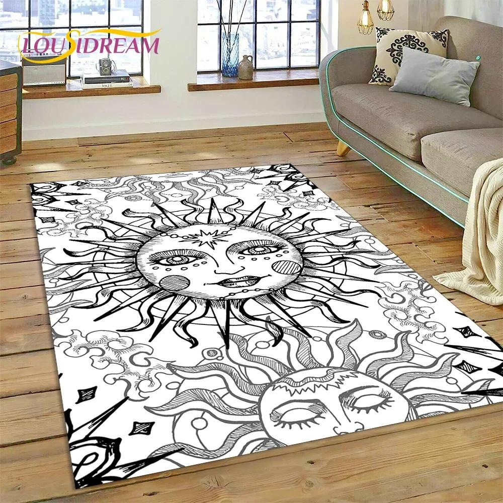 Mystic Tarot Sun Moon Mandala Area Rug – Spiritual Art Carpet for Bedroom or Living Room – Non-Slip Magic Floor Mat, Home Decor