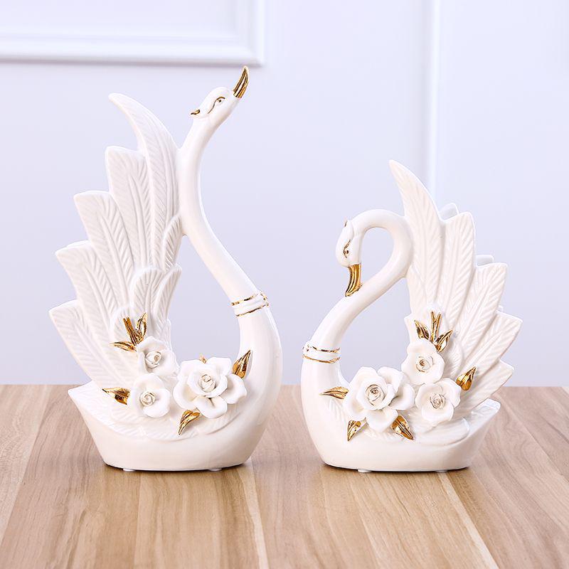 Ceramic Swan Ornaments: Elegant Home Decor for Living Room, Wine Cabinet, or Wedding Gifts