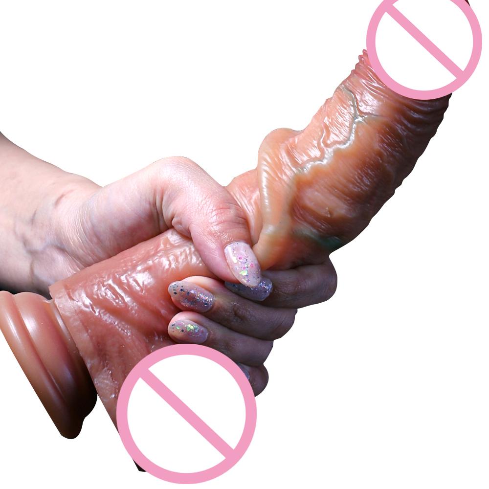 Female Adult Products Strong Suction Cup Bendable Soft Flesh Sex Toy Realistic Liquid Silicone Dildo with Belt for Women