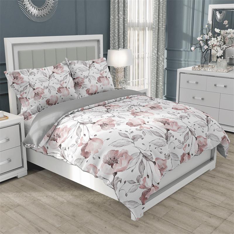 Floral Duvet Cover Microfiber 2/3Pcs Queen Daisy Bedding Set Leaves Plant Print Soft Breathable Quilt Cover With Zipper Closure