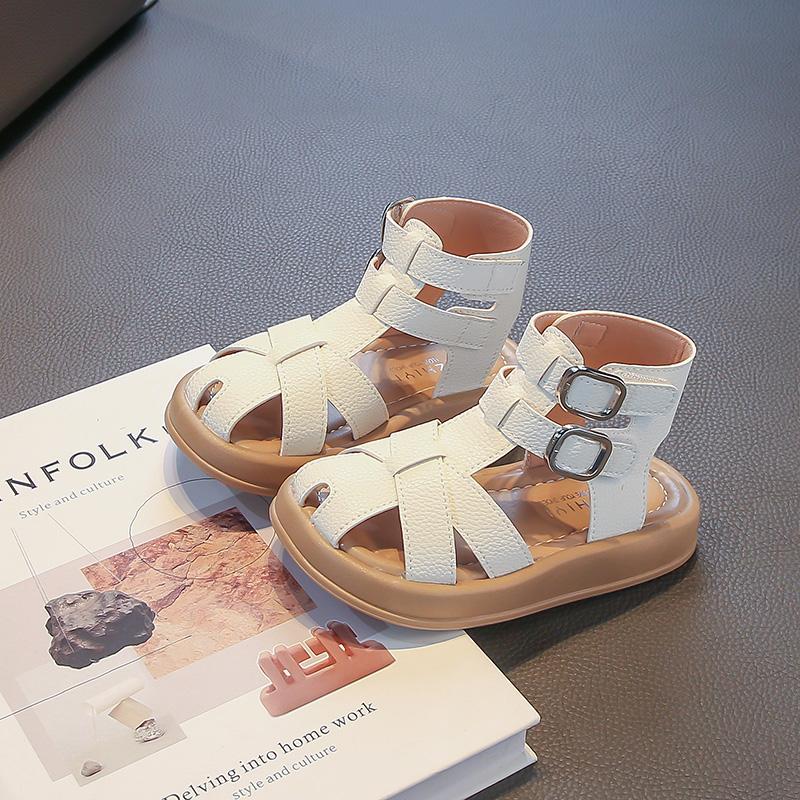 Children'S Closed-Toe Roman Style Sandals High-Top Children'S Summer Beach Shoes Soft Sole Non-Slip Girls' Casual Flat Sandals