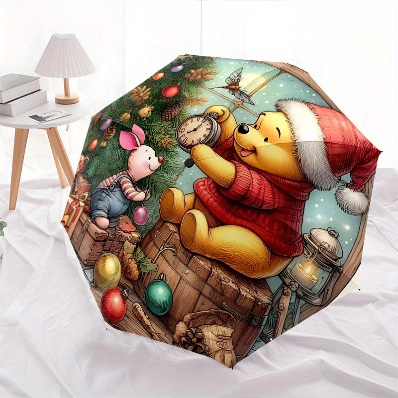 Winnie the Pooh, Christmas Automatic Opening and Closing Umbrella, Compact Travel Umbrella, Lightweight and Portable, Suitable for Beach Com