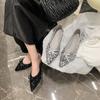 2025 Summer New Pointed Single Shoes Women's Flat-soled Sequins Shallow Mouth Temperament Fashionable Soft-soled Ladyshoes Large Size Women's Shoes