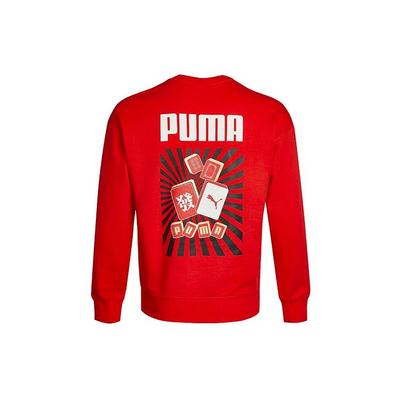 Chinese New Year Mahjong Print Crew Neck Sweatshirt Men Tops Red 531298-23