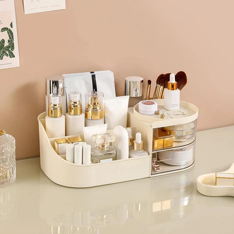 

2026 Makeup Storage Box With Mirror Desktop Dressing Table Makeup Mirror Cosmetics Jewelry Storage Box Touch Light Storage Organizer 33.5X19X12CM&Other вершковий