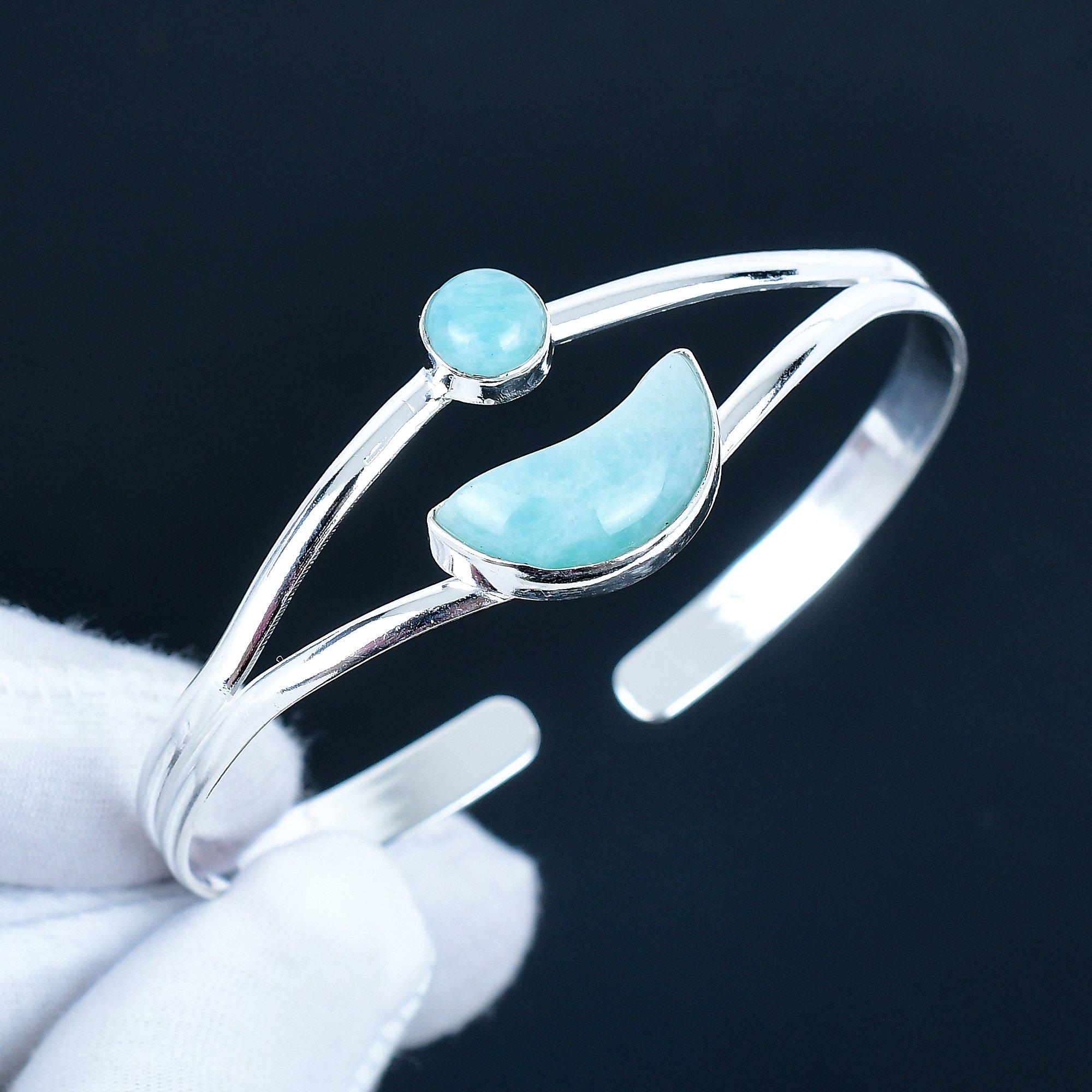

Amazonite Gemstone Handmade Cuff Bangle 925 Sterling Silver Cuff Bangle, Amazonite Bracelet For Wife , Unisex Bangle, Wadding Gift 7 синий