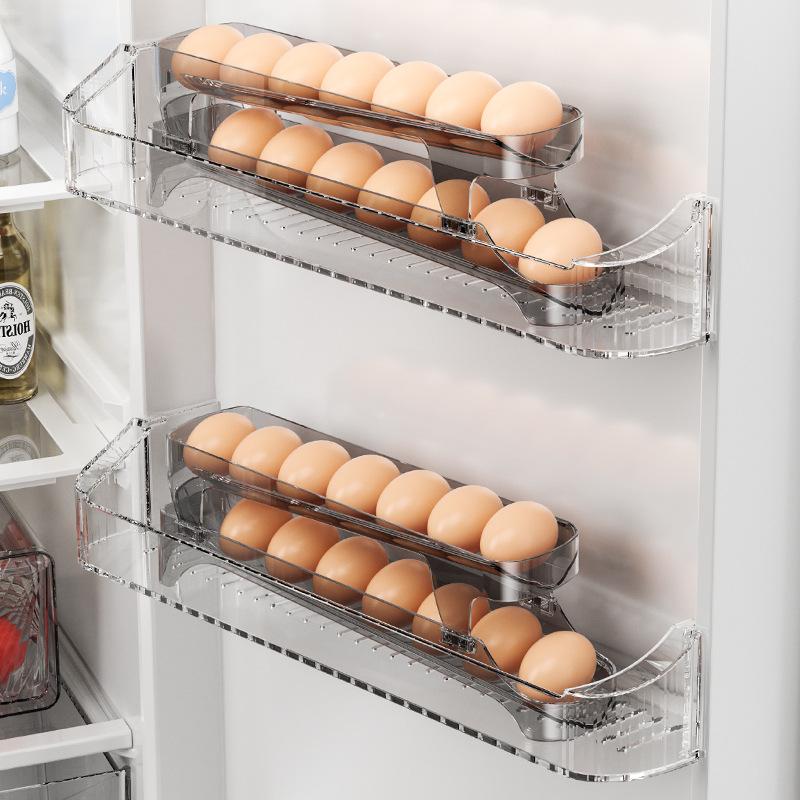 Transparent Refrigerator Egg Storage Box Refrigerator Specific Rolling Egg Rack Automatic Replenishment Tray Organization Shelf