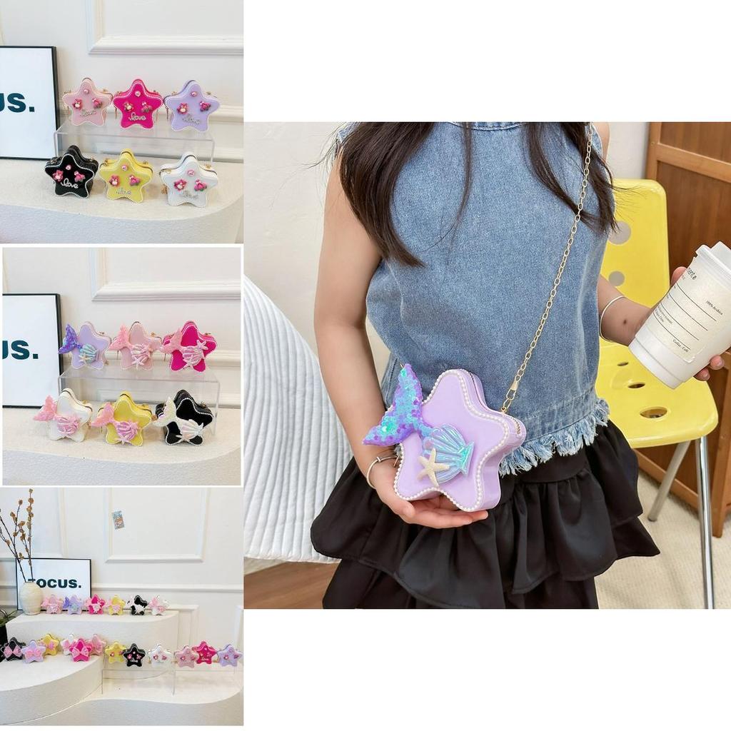 Adorable Cartoon Star Crossbody Bag For Kids Stylish Chain Strap Waterproof Pvc