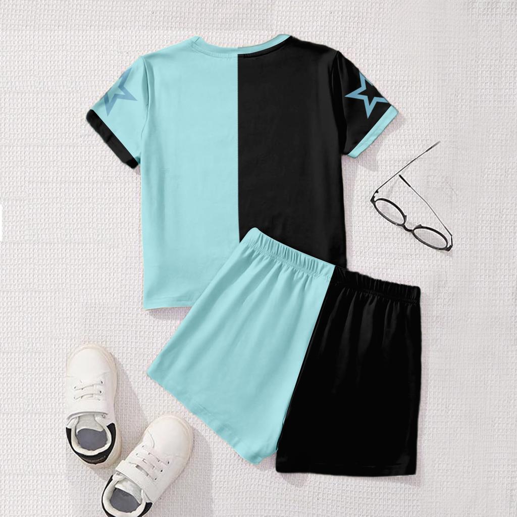 Kid Patriotic Outfit - Short Sleeve & Shorts 2-Piece Set For Girl