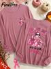 Cute Ghost Pumpkin Pink Ribbon Shirt October Breast Cancer Awareness Long Sleeve Top