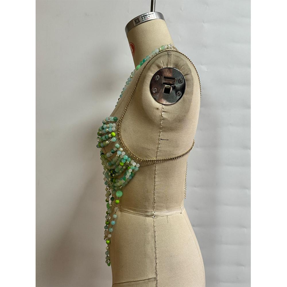 Beachwear Pearl Body Chain Summer Cover Up Elegant Beaded Halter Top  for Women