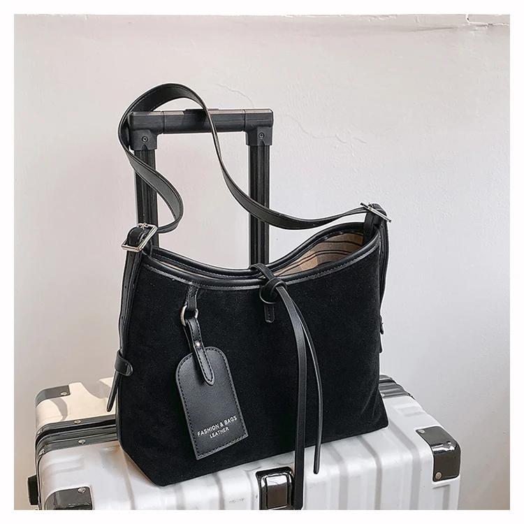 Solide modische Schultertasche aus Kunstveloursleder mit Schultergurt-Schnalle, hohe Kapazität, lässige Tragetasche, Umhängetasche