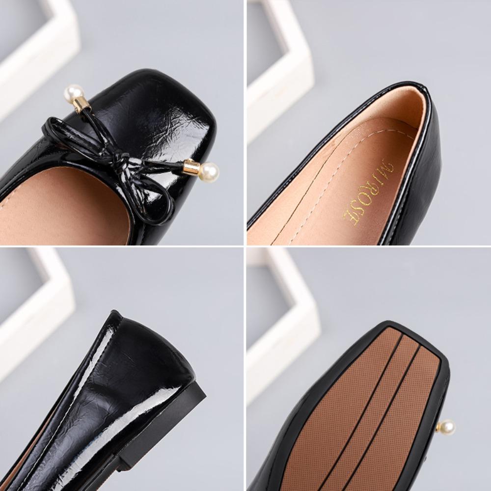 Women's Flat Shoes Shallow Mouth Square Head Single Shoes Women's New Summer Flat Bottomed Soft Leather Large Size Woman Shoes