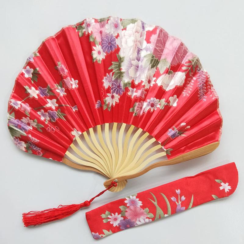 Antique Style Kimono Accessories, Shaped Folding Fan Kimono Fan, Shaped Dragon Bone Knife Fan with Printed Fan Bag.