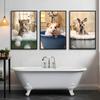 Retro Creative Animal Bathroom Canvas Painting Lion Cat Bar Toilet Bathroom Decoration Painting for Modern Living Room Asian Style Home Decor