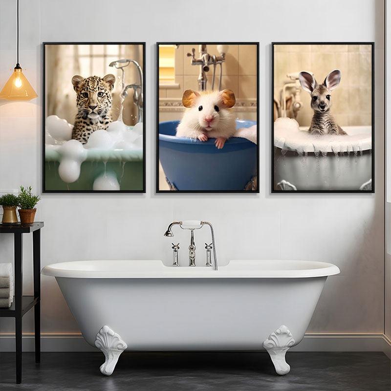 Retro Creative Animal Bathroom Canvas Painting Lion Cat Bar Toilet Bathroom Decoration Painting for Modern Living Room Asian Style Home Decor