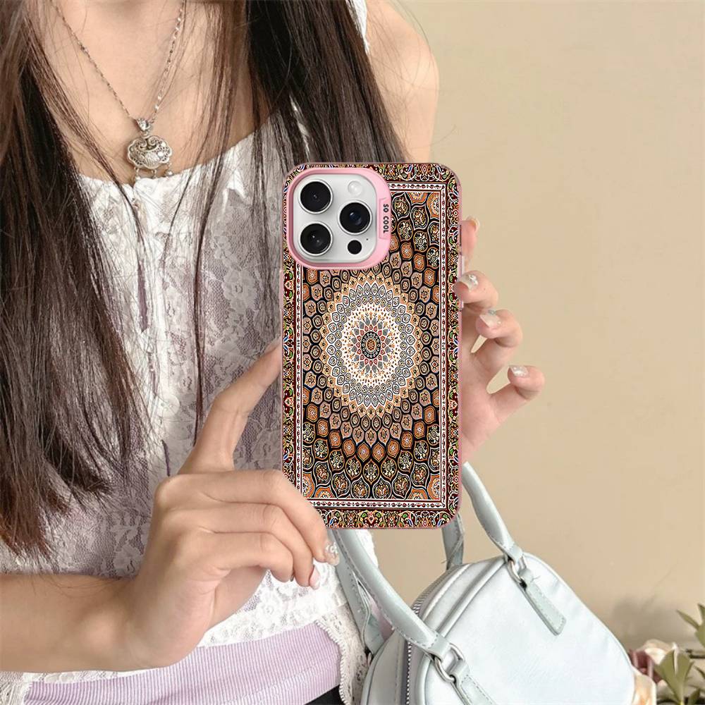 Persian Carpet Floral Pattern For IPhone 17 16 15 14 13 12 11 Pro Max Plus Matte Color Back Phone Cover