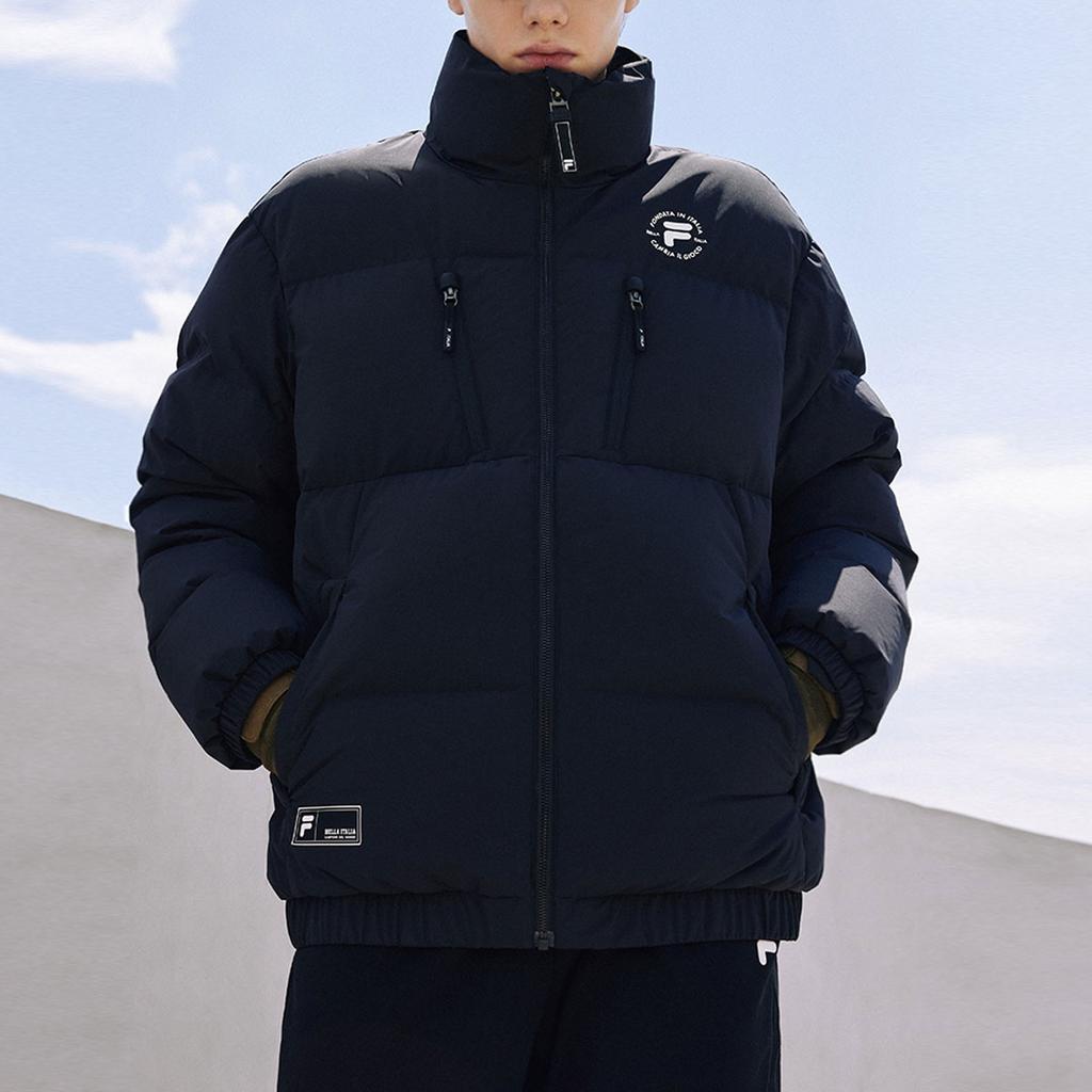 Fila Fusion Uniform Letter Logo Print Stand Collar Loose Warm Down Jacket Men outerwear Black T11M345905A-BK