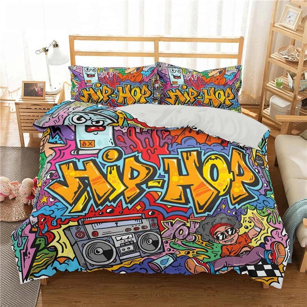 Mode 3D Cartoon Graffiti Print Polyester Bettwäsche-Sets Kind Kinder Abdeckungen Jungen Bettwäsche Set für Teens King Size Home Textilien