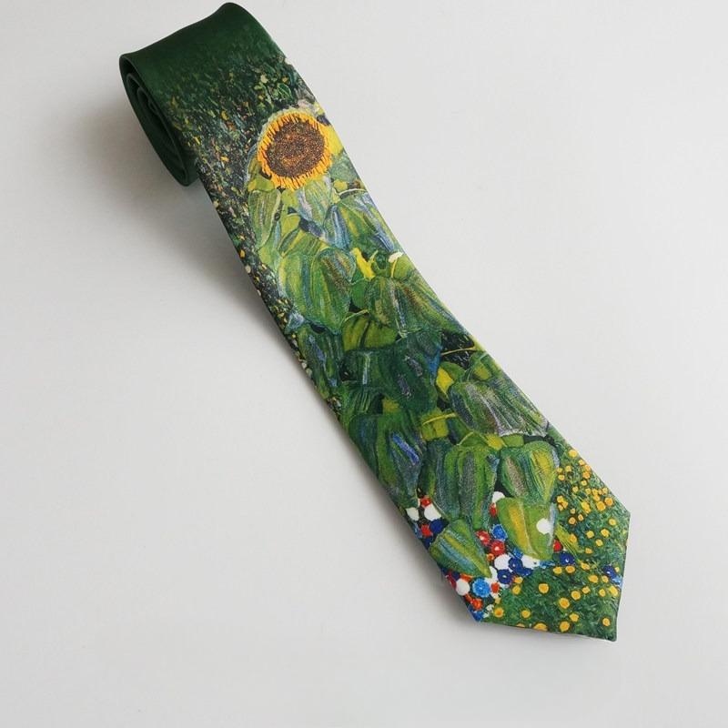 

New Vintage Ins Ties for Men and Women s Gift Oil Painting Sunflower Print Tie